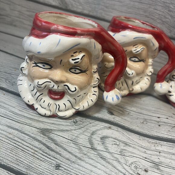 Santa 4 Matching Mugs Cups Handmade Vintage - Picture 4 of 9